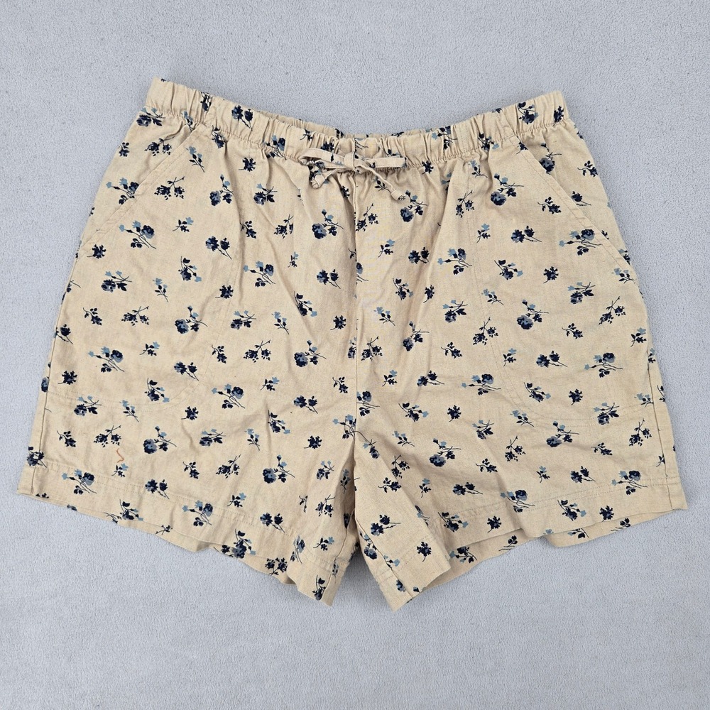 Basic Editions Women Medium Tan Floral Linen Blend Shorts Cottagecore Retro